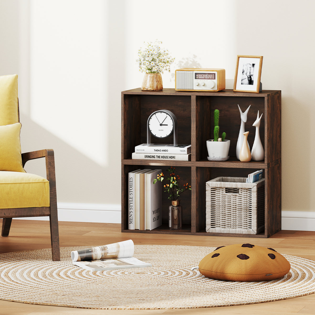 Cube Storage Organizer Stackable Wooden Shelf - Rustic Brown
