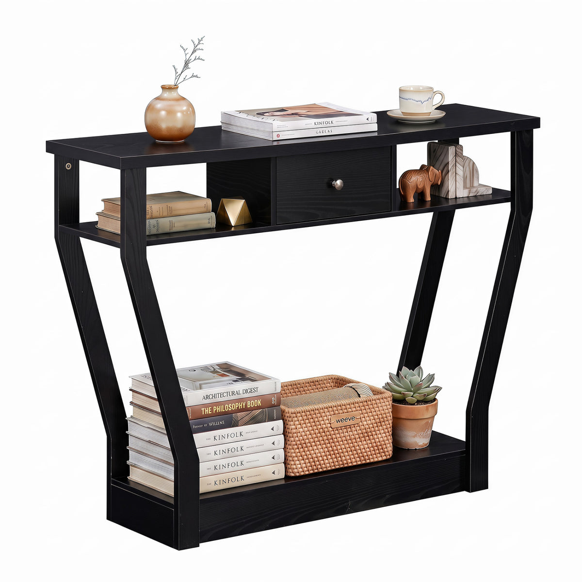 Console Hall Table with Storage Drawer and Shelf - Black