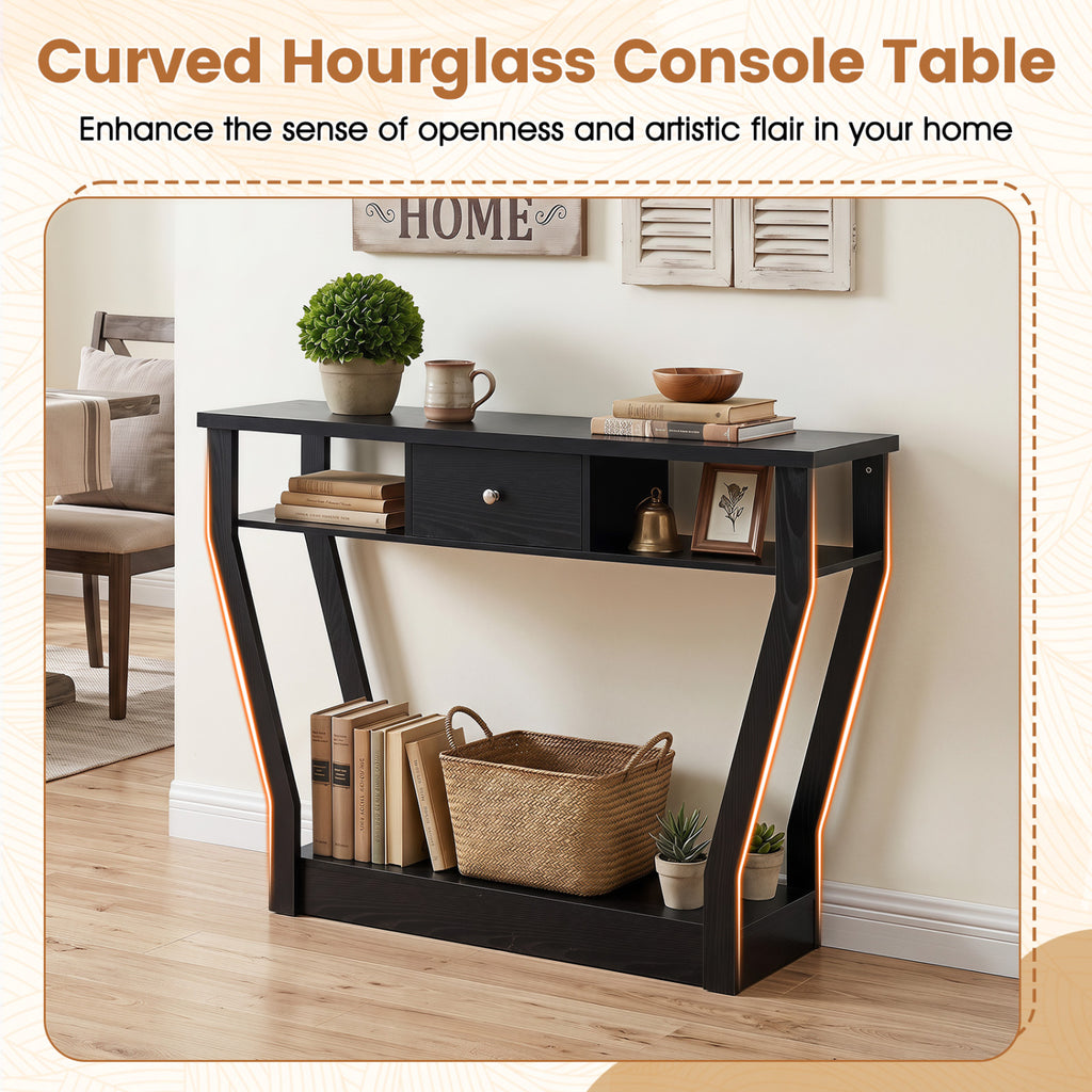 Console Hall Table with Storage Drawer and Shelf - Black