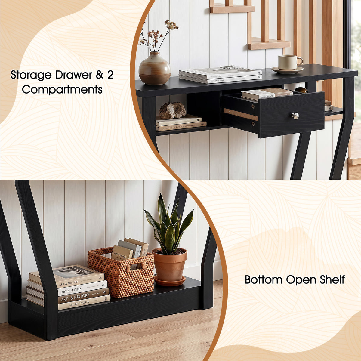 Console Hall Table with Storage Drawer and Shelf - Black