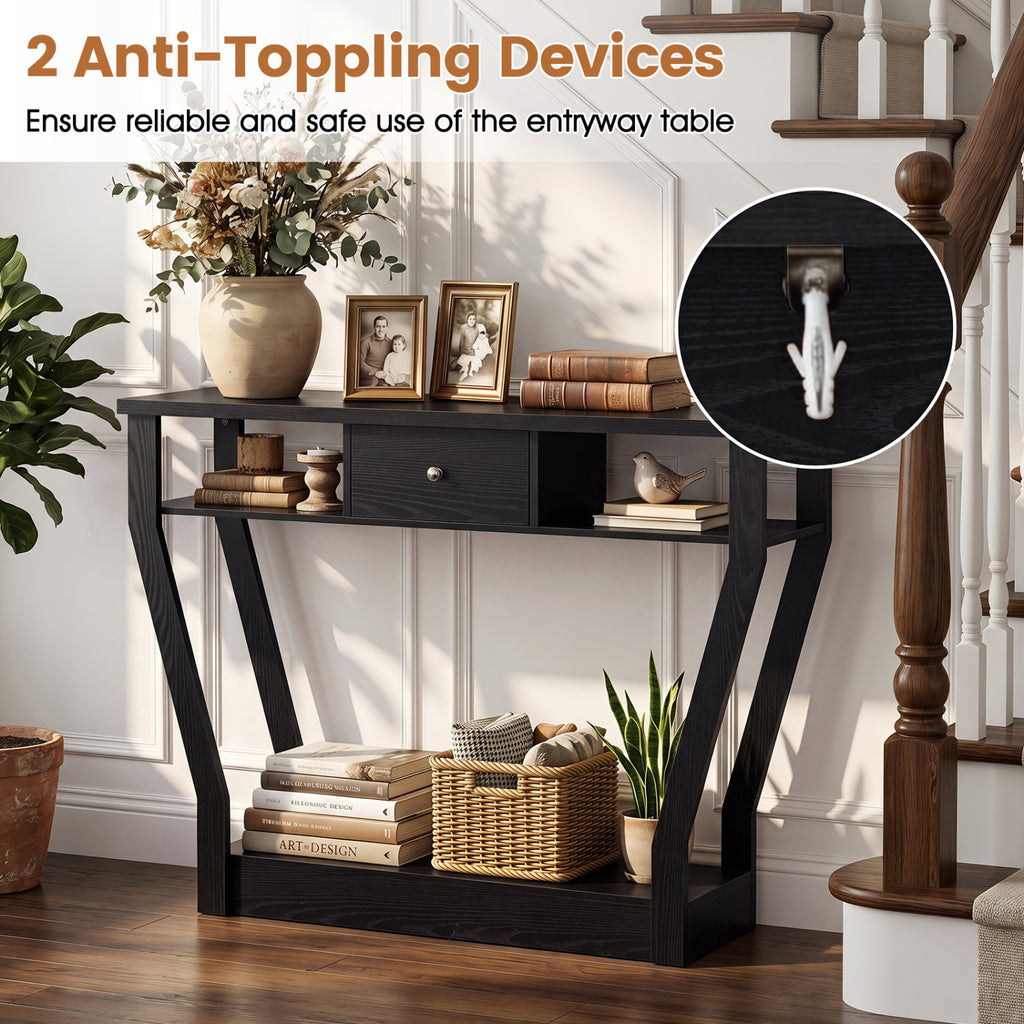 Console Hall Table with Storage Drawer and Shelf - Black
