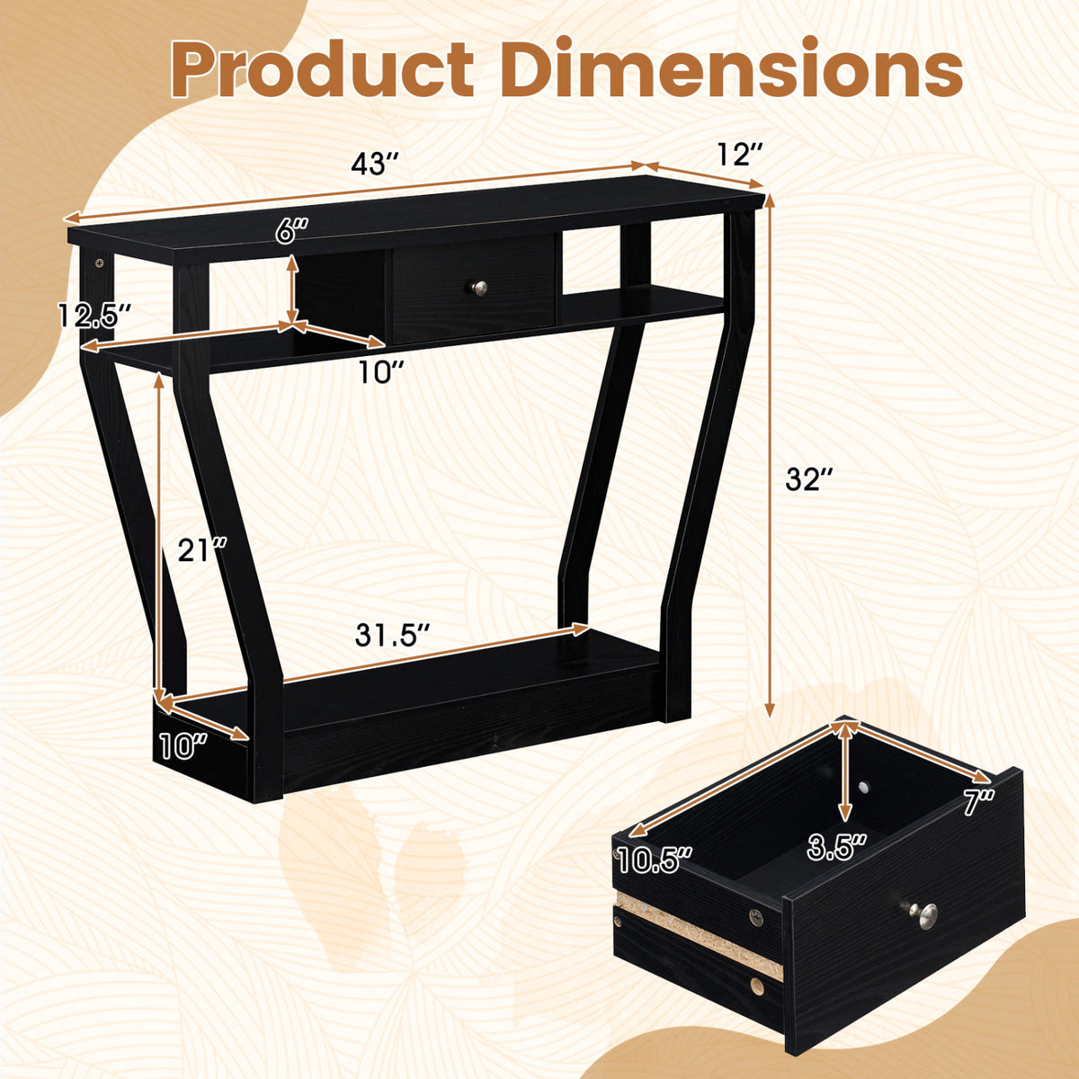 Console Hall Table with Storage Drawer and Shelf - Black