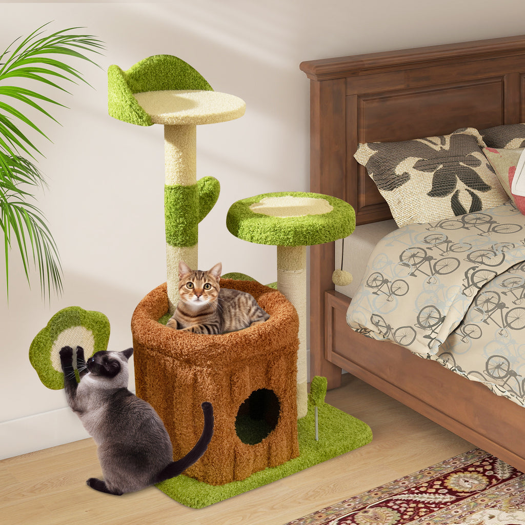 Indoor Cat Tree with Perches, Scratching Posts & Toys - Green Variation