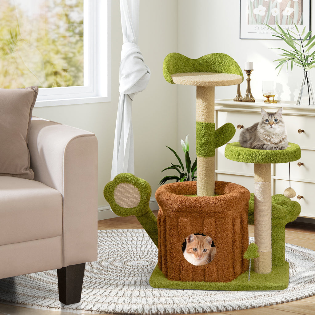 Indoor Cat Tree with Perches, Scratching Posts & Toys - Green Variation