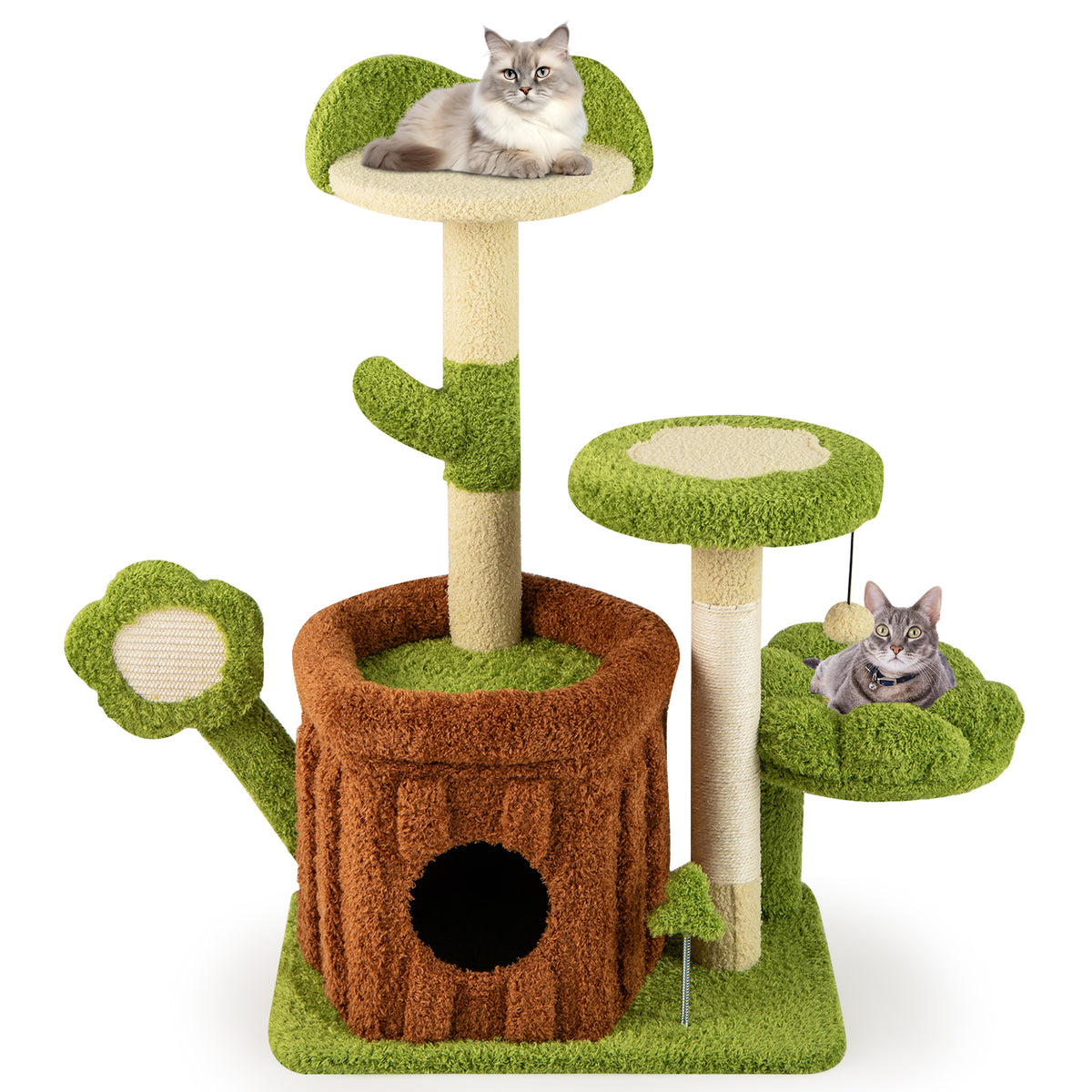 Indoor Cat Tree with Perches, Scratching Posts & Toys - Green Variation