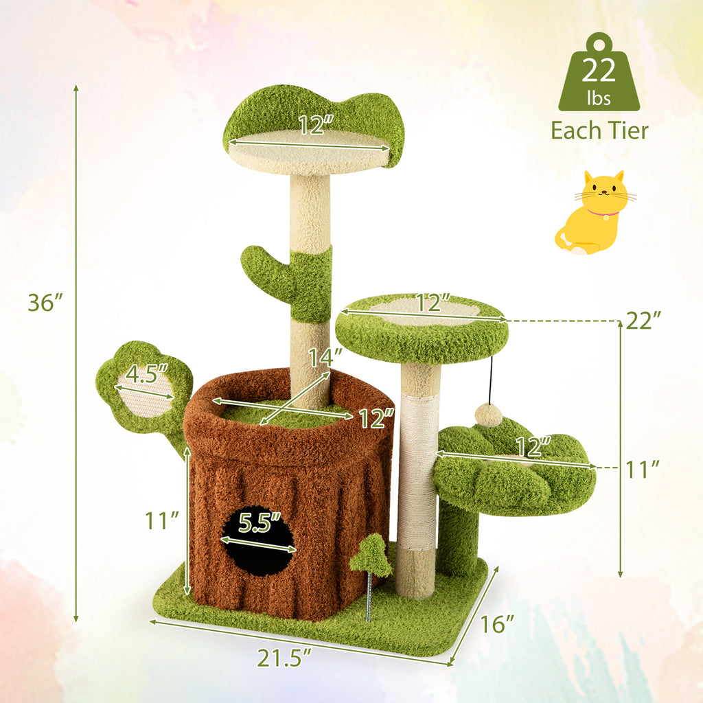 Indoor Cat Tree with Perches, Scratching Posts & Toys - Green Variation