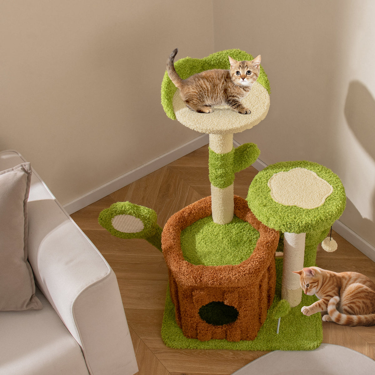 Indoor Cat Tree with Perches, Scratching Posts & Toys - Green Variation
