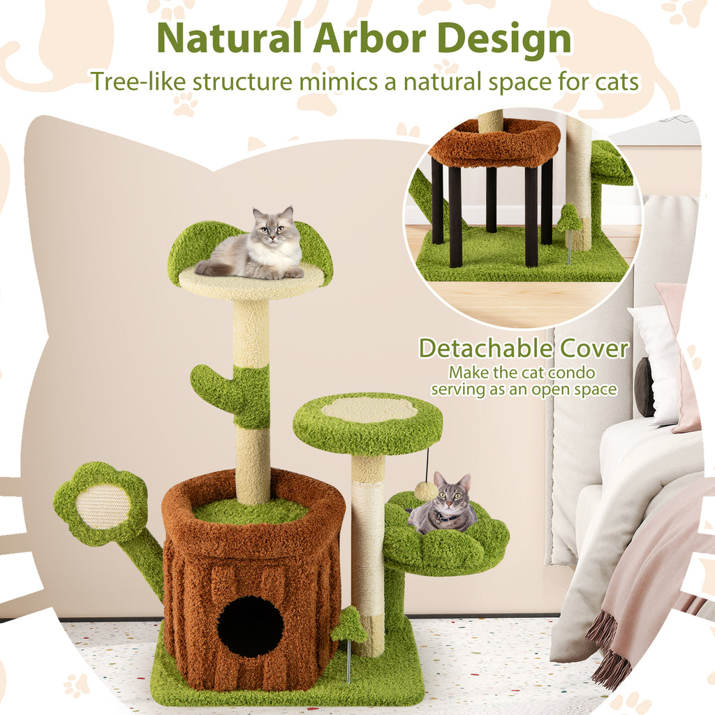 Indoor Cat Tree with Perches, Scratching Posts & Toys - Green Variation