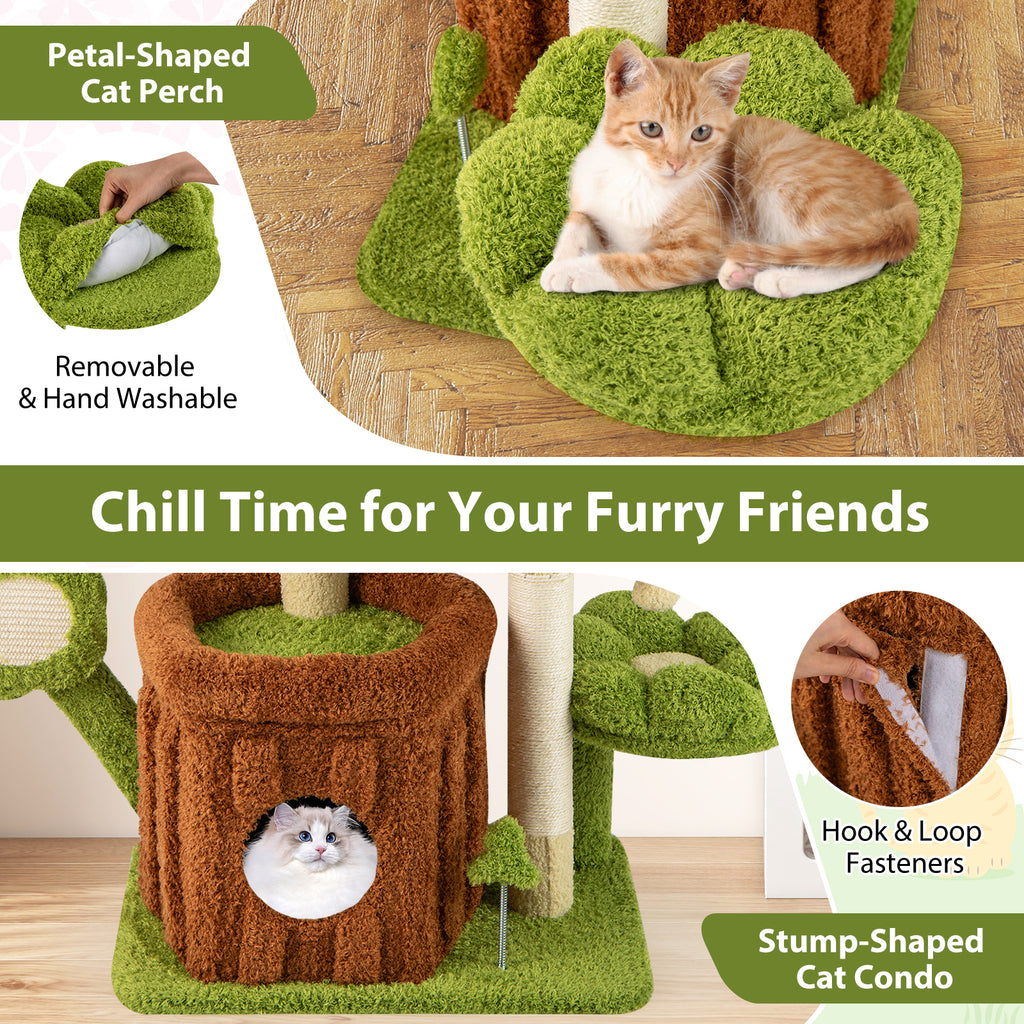 Indoor Cat Tree with Perches, Scratching Posts & Toys - Green Variation
