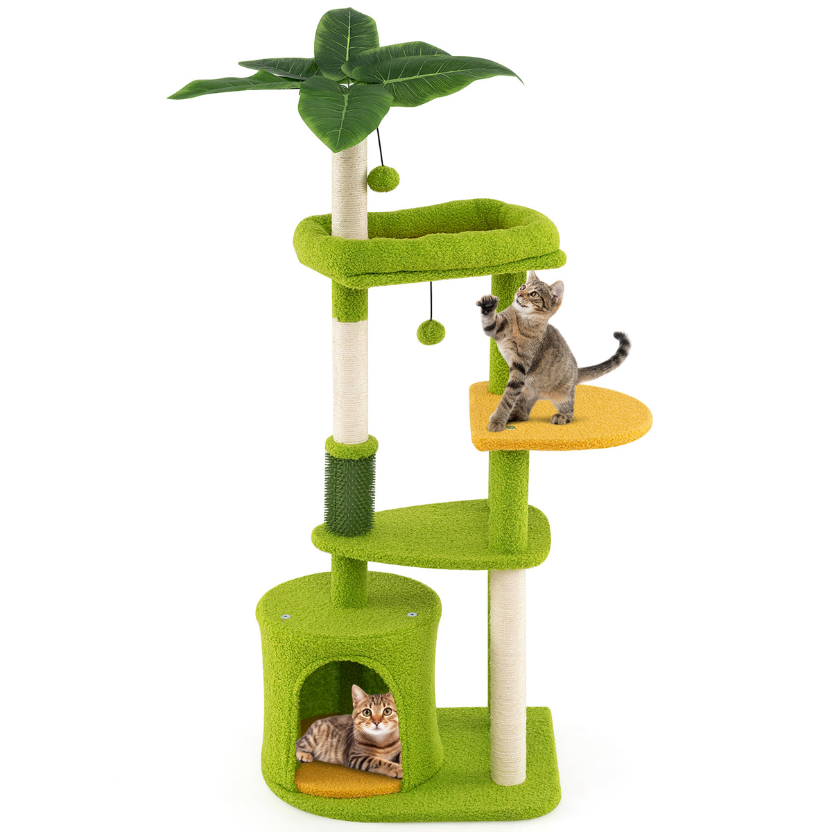 Cute Multi-Level Cat Tree Tower with Perches, Sisal Posts & Toys - Green Variation