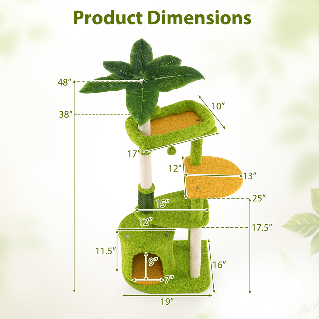 Cute Multi-Level Cat Tree Tower with Perches, Sisal Posts & Toys - Green Variation