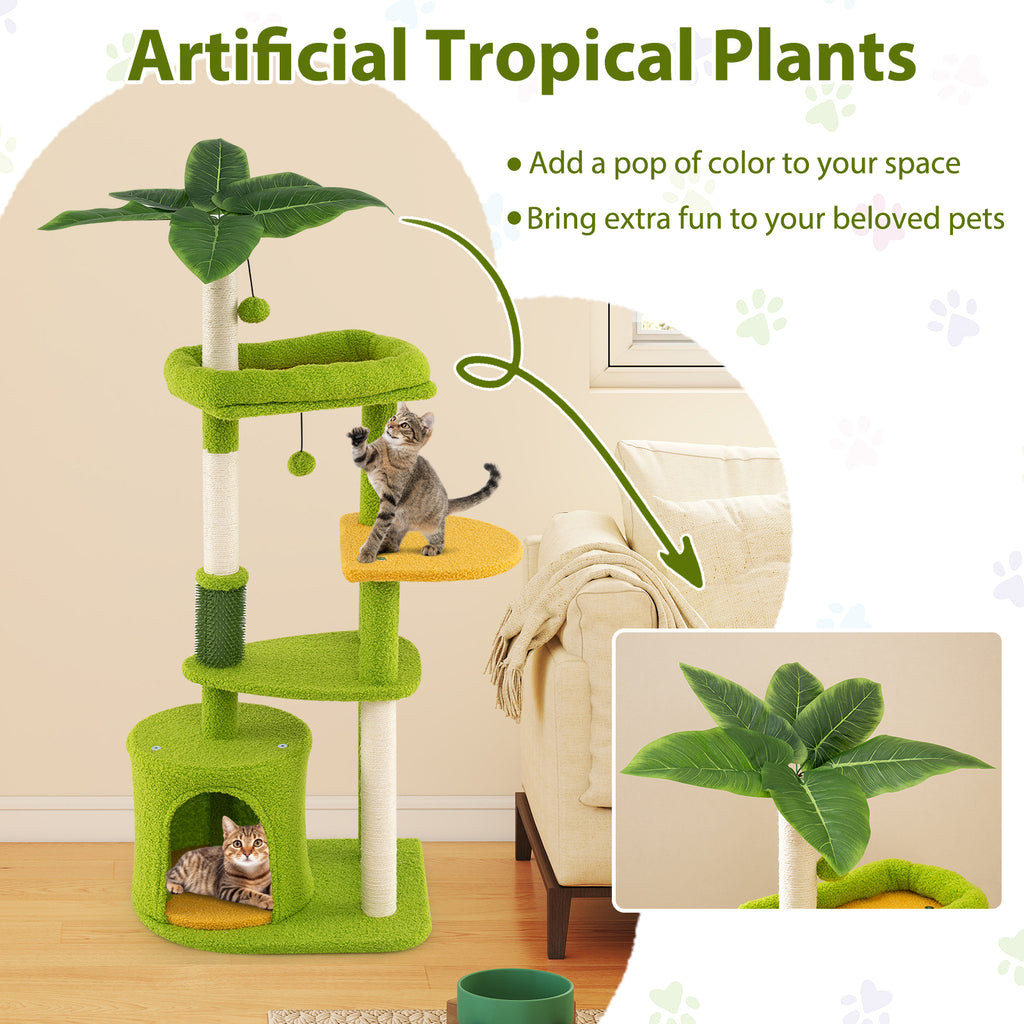 Cute Multi-Level Cat Tree Tower with Perches, Sisal Posts & Toys - Green Variation