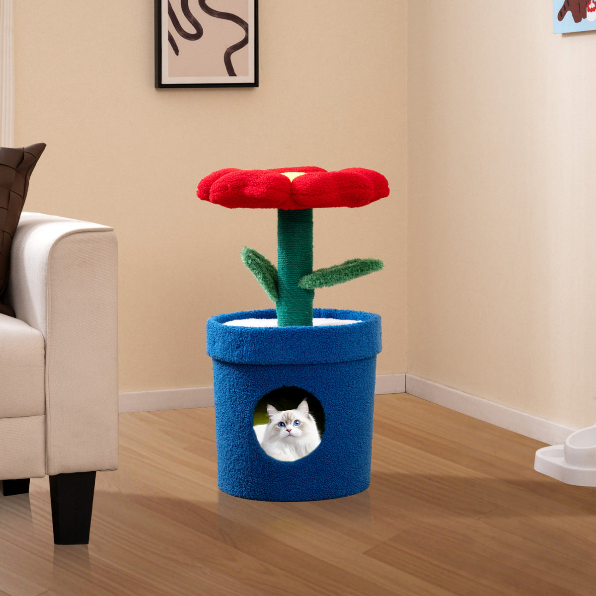 Red Cat Tree with Flower Padded Perch for Indoor Cats - Costway