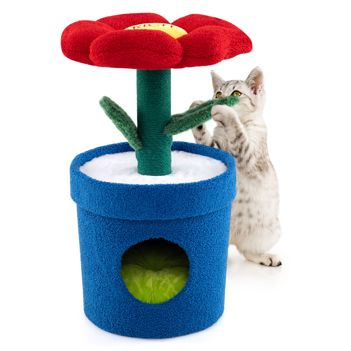 Red Cat Tree with Flower Padded Perch for Indoor Cats - Costway