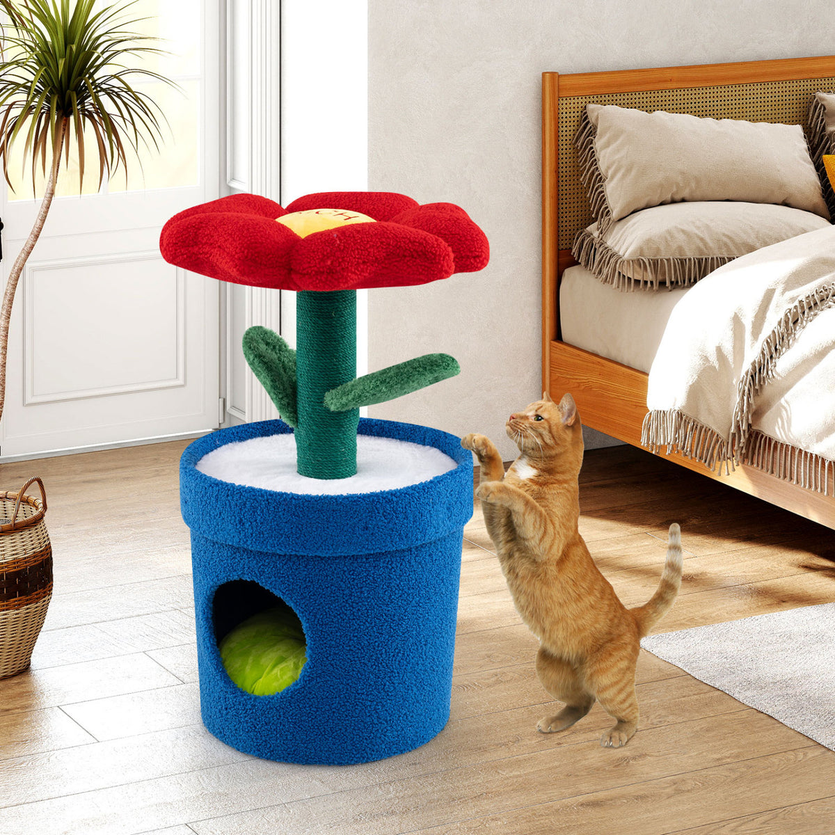 Red Cat Tree with Flower Padded Perch for Indoor Cats - Costway