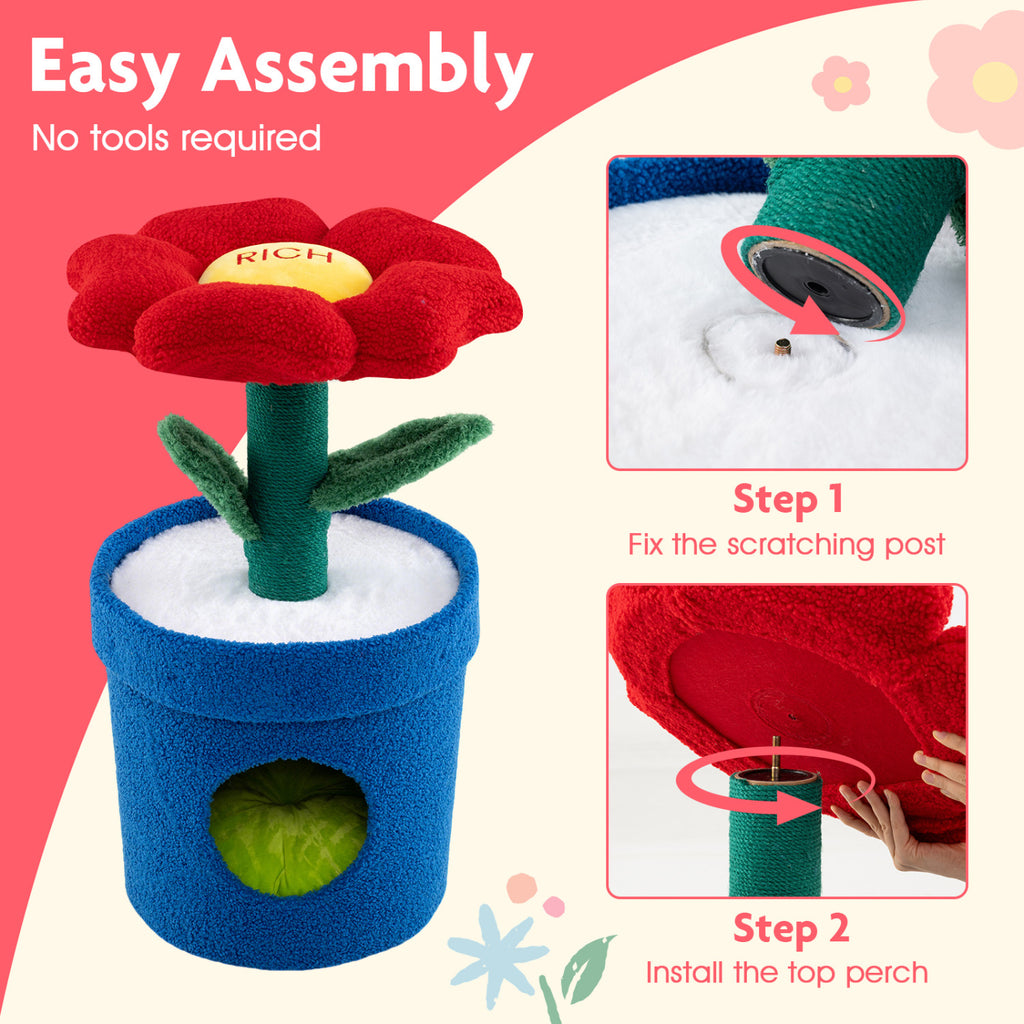 Red Cat Tree with Flower Padded Perch for Indoor Cats - Costway