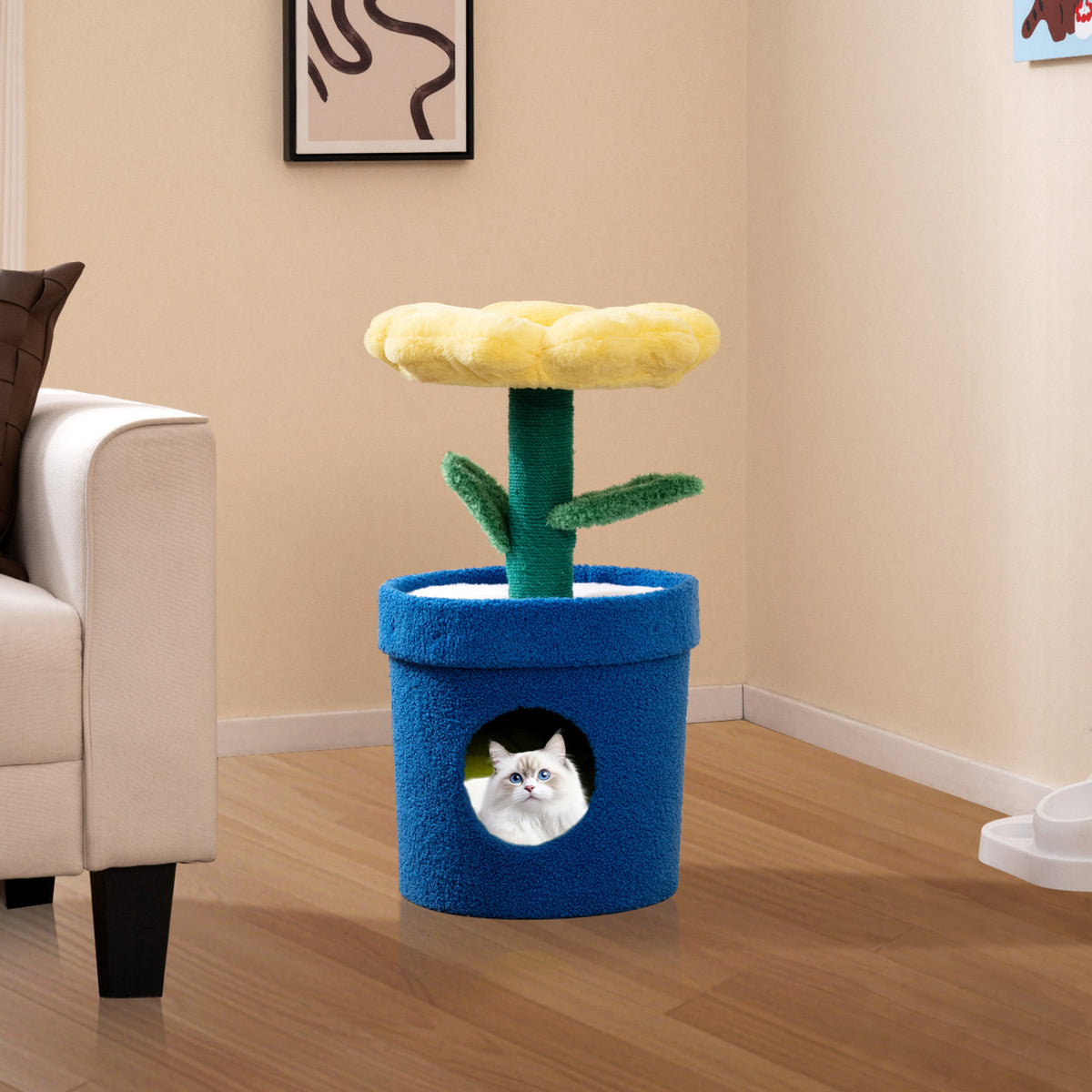 Red Cat Tree with Flower Padded Perch for Indoor Cats - Costway