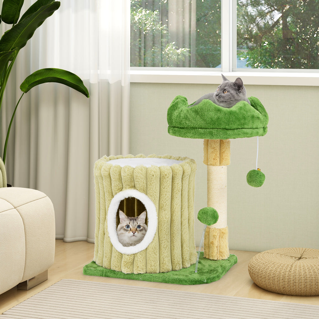 Cat Tree with Sisal Posts and Dangling Ball - Compact Cat Tower with Perch & Toys - Variation of Cat Tree with Posts and Dangling Ball