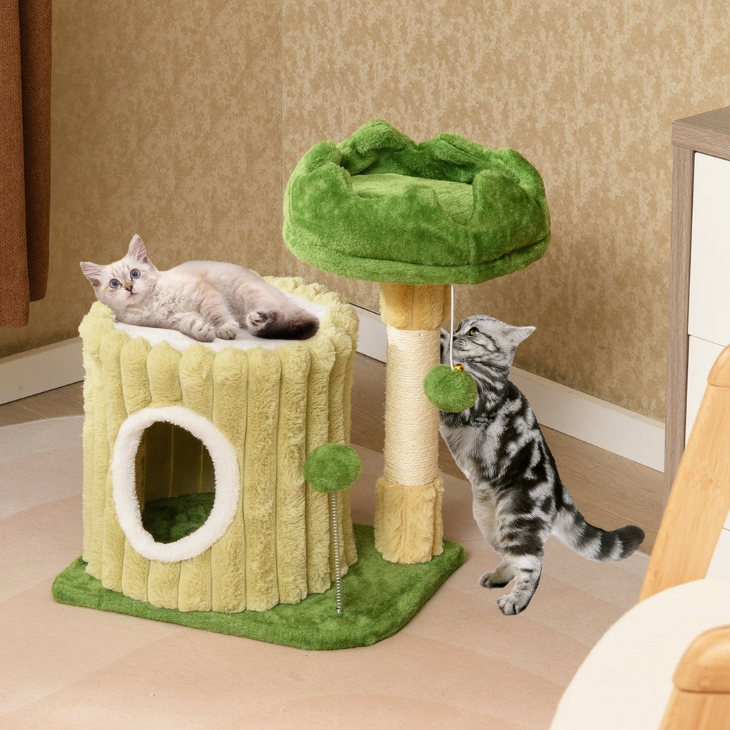 Cat Tree with Sisal Posts and Dangling Ball - Compact Cat Tower with Perch & Toys - Variation of Cat Tree with Posts and Dangling Ball