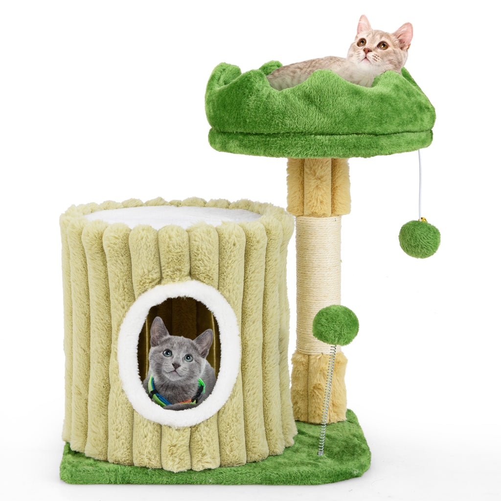 Cat Tree with Sisal Posts and Dangling Ball - Compact Cat Tower with Perch & Toys - Variation of Cat Tree with Posts and Dangling Ball