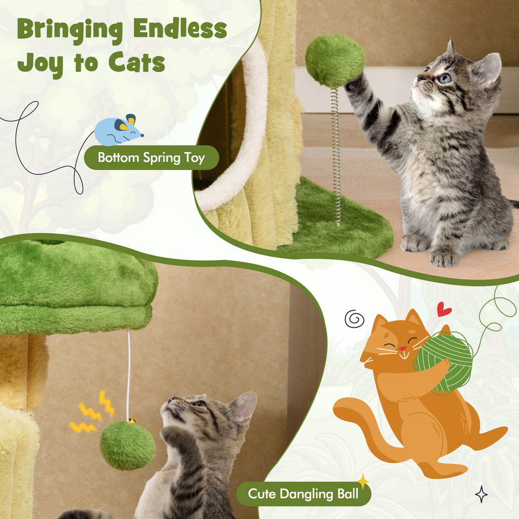 Cat Tree with Sisal Posts and Dangling Ball - Compact Cat Tower with Perch & Toys - Variation of Cat Tree with Posts and Dangling Ball