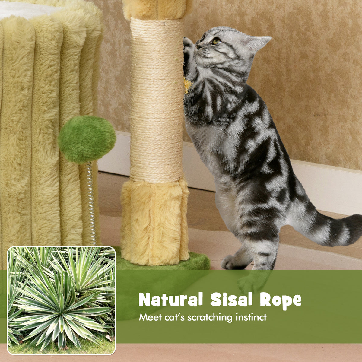 Cat Tree with Sisal Posts and Dangling Ball - Compact Cat Tower with Perch & Toys - Variation of Cat Tree with Posts and Dangling Ball