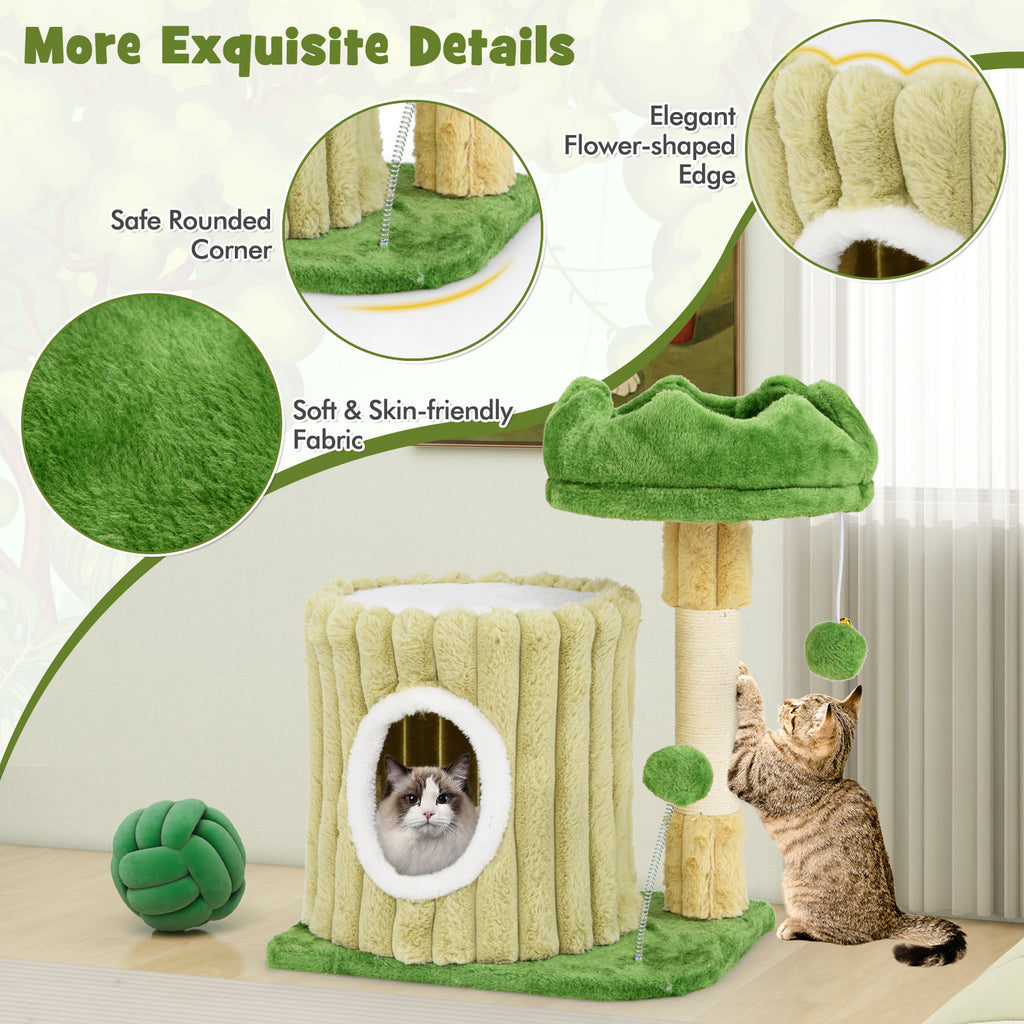 Cat Tree with Sisal Posts and Dangling Ball - Compact Cat Tower with Perch & Toys - Variation of Cat Tree with Posts and Dangling Ball