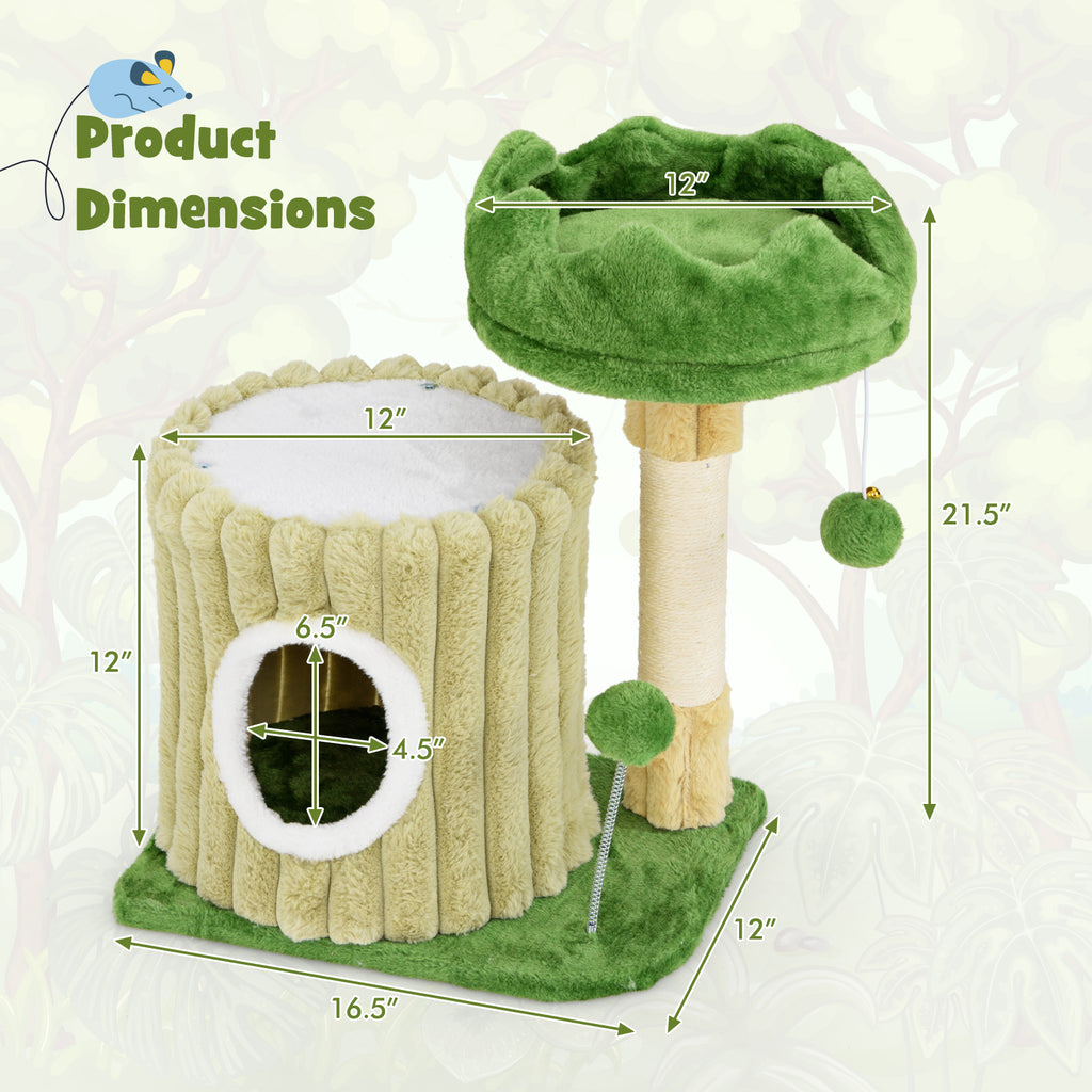 Cat Tree with Sisal Posts and Dangling Ball - Compact Cat Tower with Perch & Toys - Variation of Cat Tree with Posts and Dangling Ball