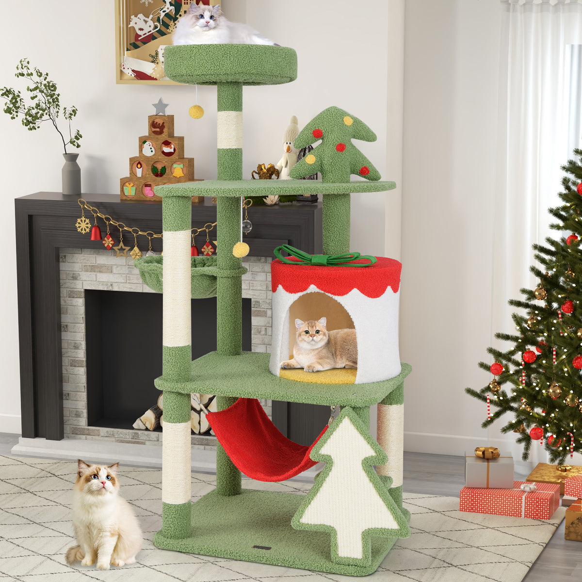 Christmas Cat Tree with Sisal Posts & Gift Box Condo - Green