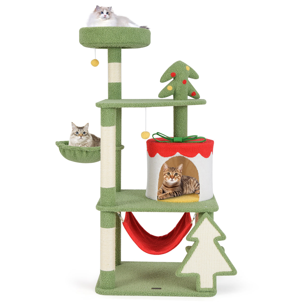 Christmas Cat Tree with Sisal Posts & Gift Box Condo - Green
