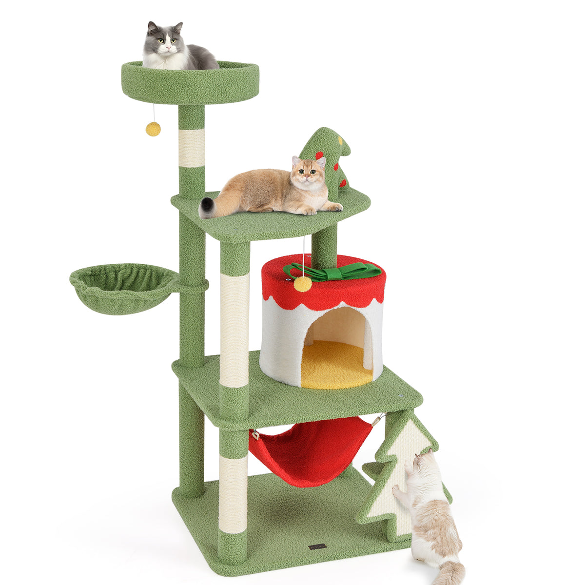 Christmas Cat Tree with Sisal Posts & Gift Box Condo - Green