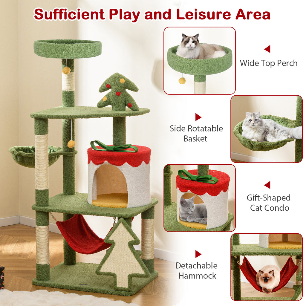 Christmas Cat Tree with Sisal Posts & Gift Box Condo - Green