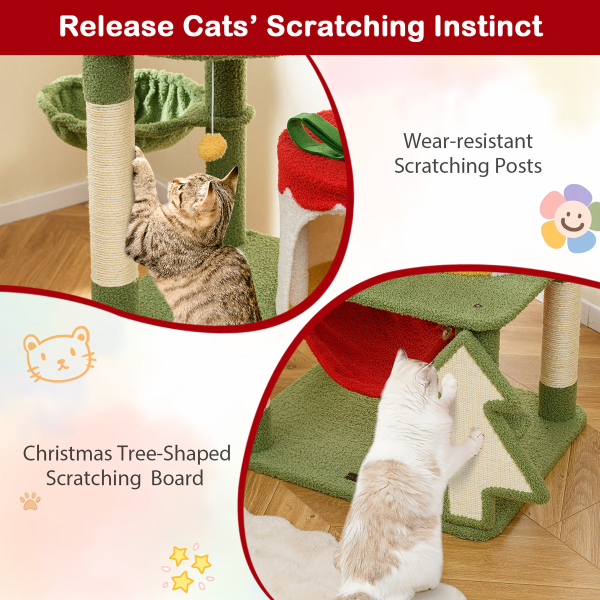 Christmas Cat Tree with Sisal Posts & Gift Box Condo - Green
