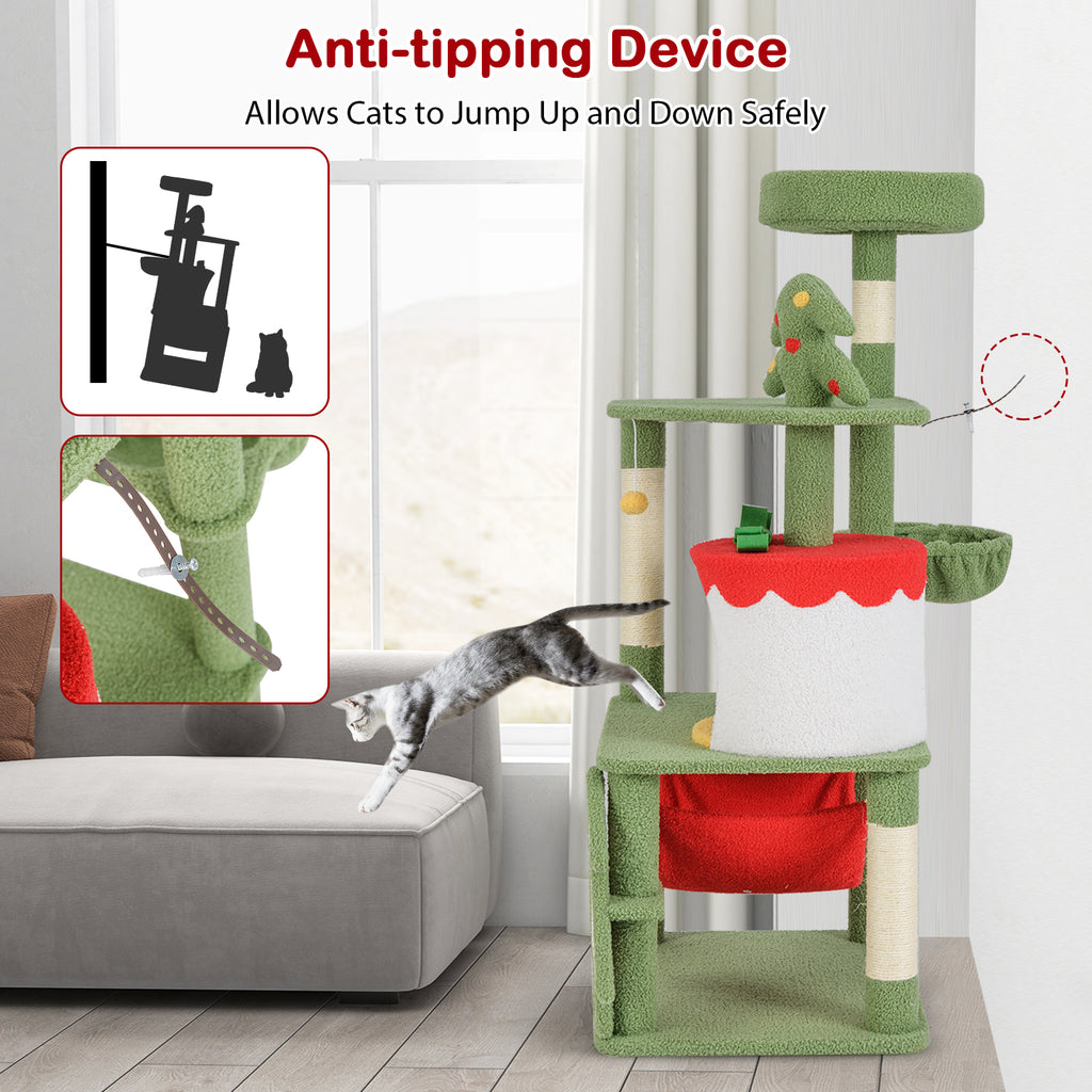 Christmas Cat Tree with Sisal Posts & Gift Box Condo - Green