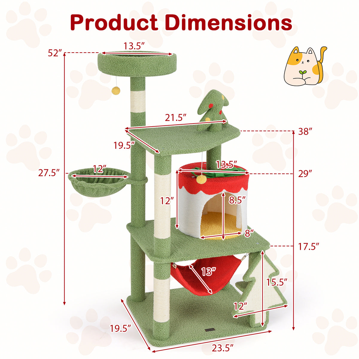 Christmas Cat Tree with Sisal Posts & Gift Box Condo - Green