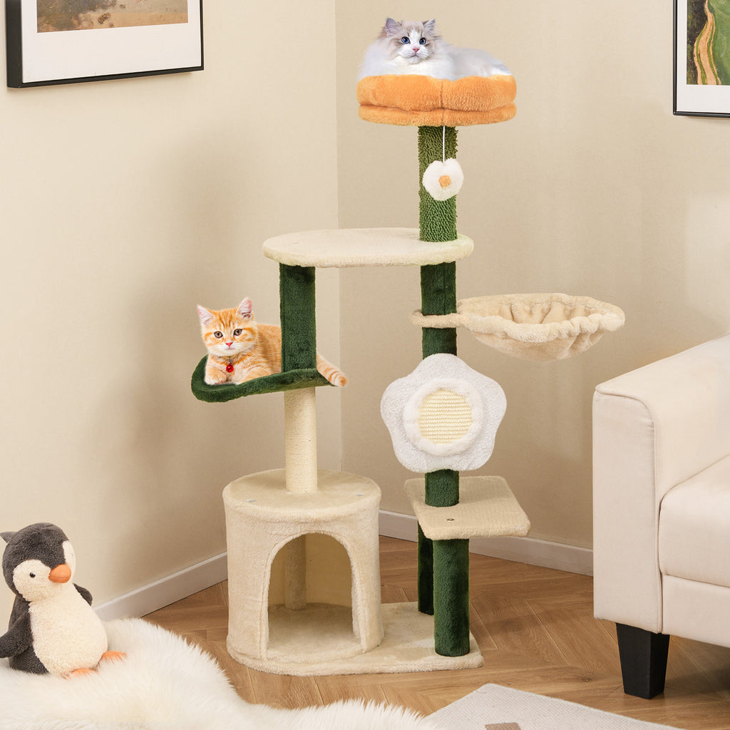Cute Flower Cat Tree with Plush Top Perch - Multicolor Variation