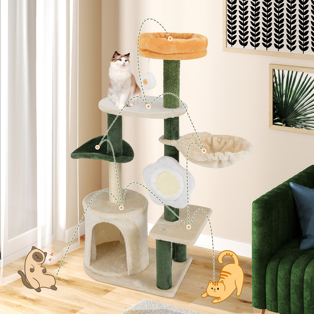 Cute Flower Cat Tree with Plush Top Perch - Multicolor Variation