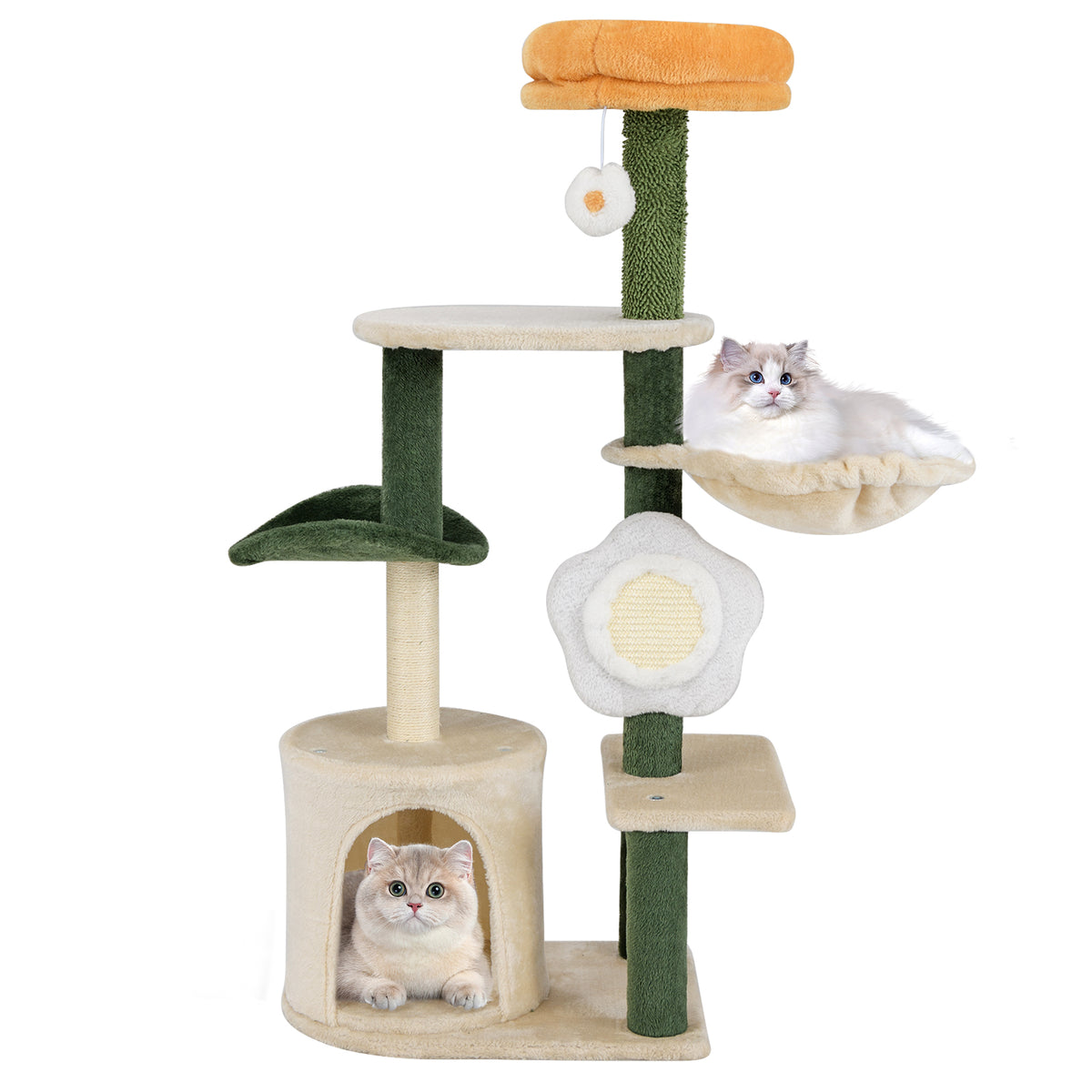 Cute Flower Cat Tree with Plush Top Perch - Multicolor Variation
