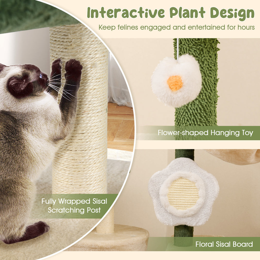 Cute Flower Cat Tree with Plush Top Perch - Multicolor Variation