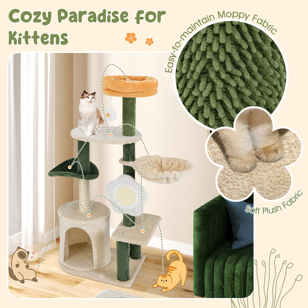 Cute Flower Cat Tree with Plush Top Perch - Multicolor Variation