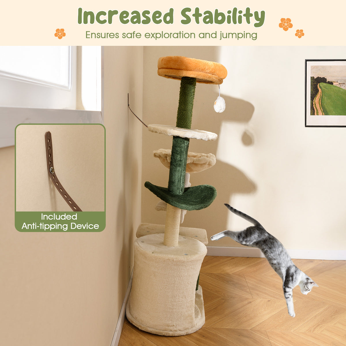 Cute Flower Cat Tree with Plush Top Perch - Multicolor Variation