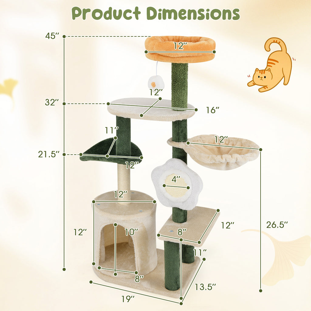 Cute Flower Cat Tree with Plush Top Perch - Multicolor Variation