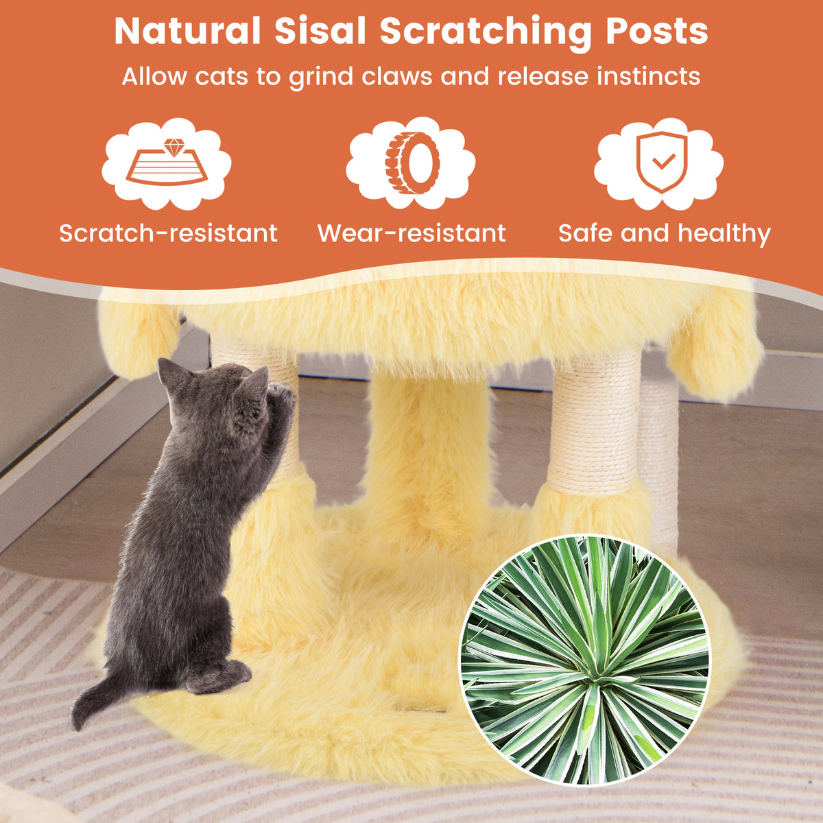 Yellow Cute Monster Cat Tower with 2 Private Condos & Activity Center - Child & Pet Safe