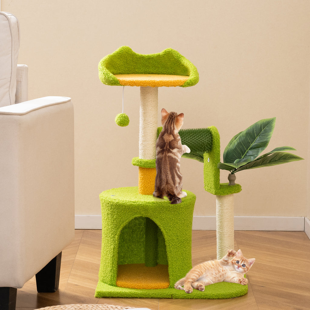 Cute Palm Cat Tree - Green Indoor Cat Furniture with Artificial Leaves & Perches