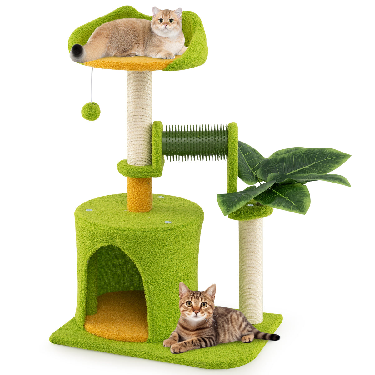 Cute Palm Cat Tree - Green Indoor Cat Furniture with Artificial Leaves & Perches