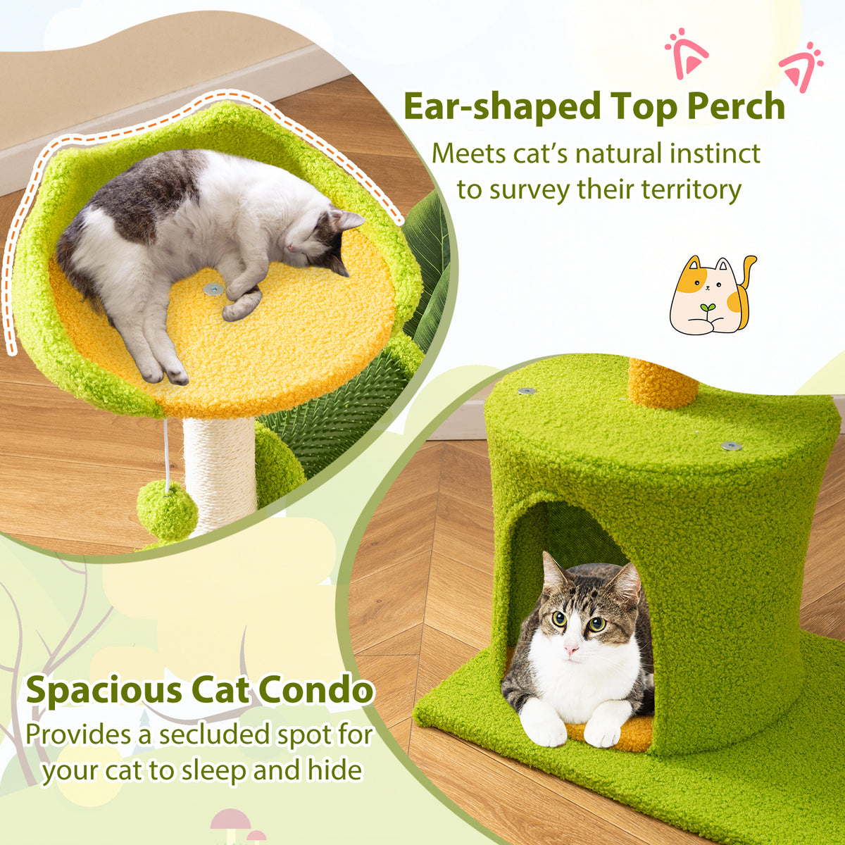Cute Palm Cat Tree - Green Indoor Cat Furniture with Artificial Leaves & Perches