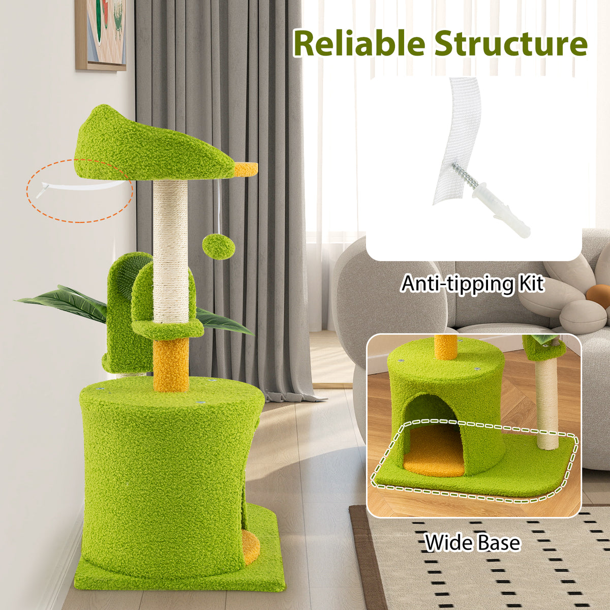 Cute Palm Cat Tree - Green Indoor Cat Furniture with Artificial Leaves & Perches
