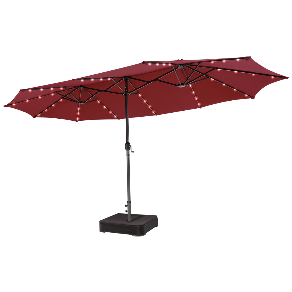 15FT Double-Sided Patio Umbrella with 48 LED Lights - Dark Red