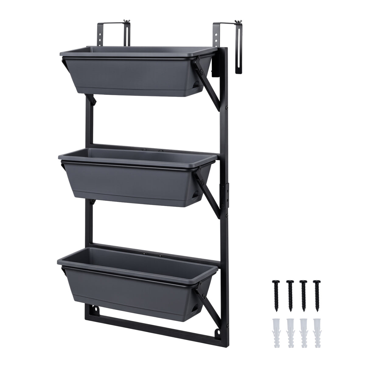 Deck Railing Planter Boxes with Adjustable Brackets & 3-Tier Design