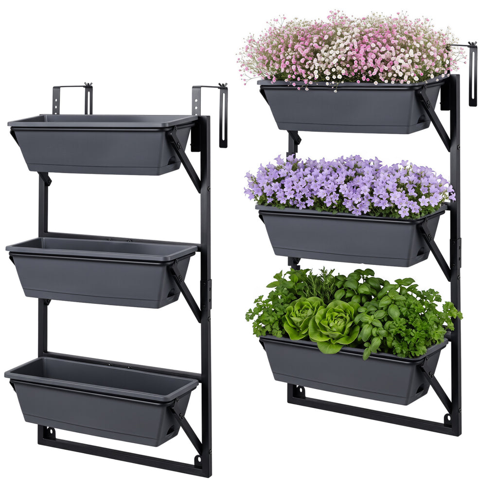 Deck Railing Planter Boxes with Adjustable Brackets & 3-Tier Design